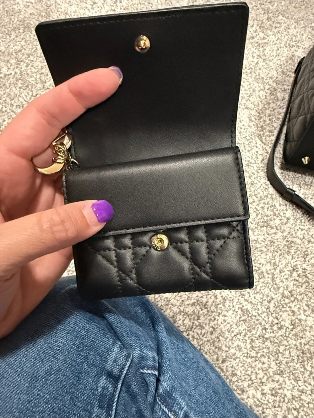 Dior Black Quilted Leather Top-Handle Bag with Gold Hardware and matching wallet